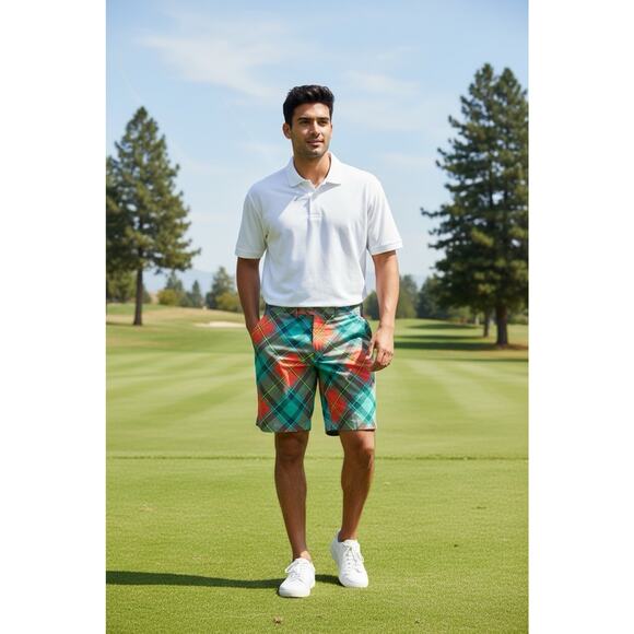 Loudmouth Golf Shorts Mens Size 40 Flat Front Geometric Geo Soft Stretch Chino - Picture 1 of 12